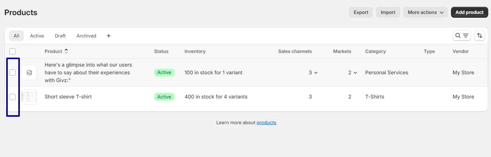Select the product containing the variant you want to delete